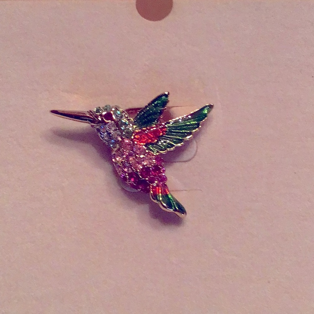 New Mulit colored Hummingbird tie tac pin. Goldtone Swavorski crystals & enamel - Picture 6 of 6